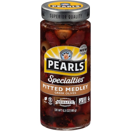 Pearls Pearls Pitted Medley Greek Olives 6.3 oz., PK6 1970315